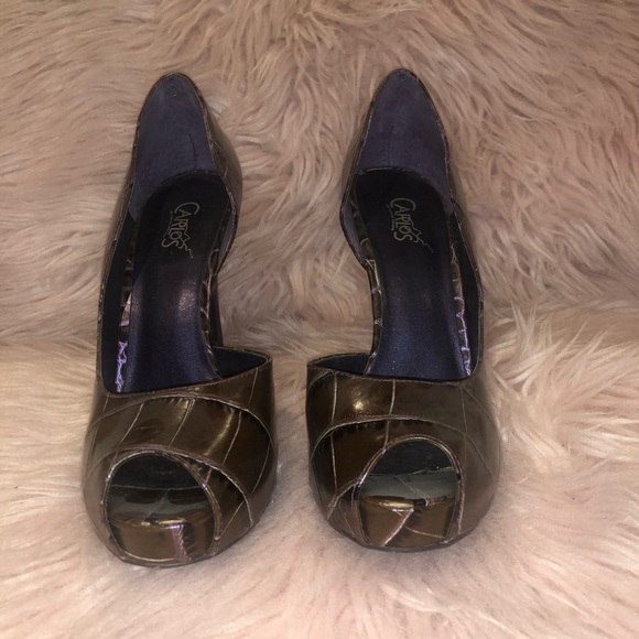 Brown / purple tone 4 inch peep toe stiletto heels - Picture 2 of 7